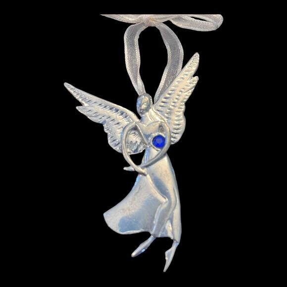 Birthstone Pewter Angel BROOCH PIN Ornament Pendant September Sapphire Crystal - Picture 2 of 5